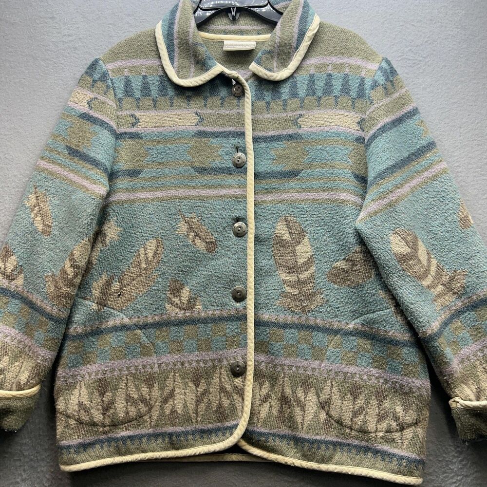 Vintage 90s Jacket Womens Large Boho Button Granola All Over Print Earthy Layers